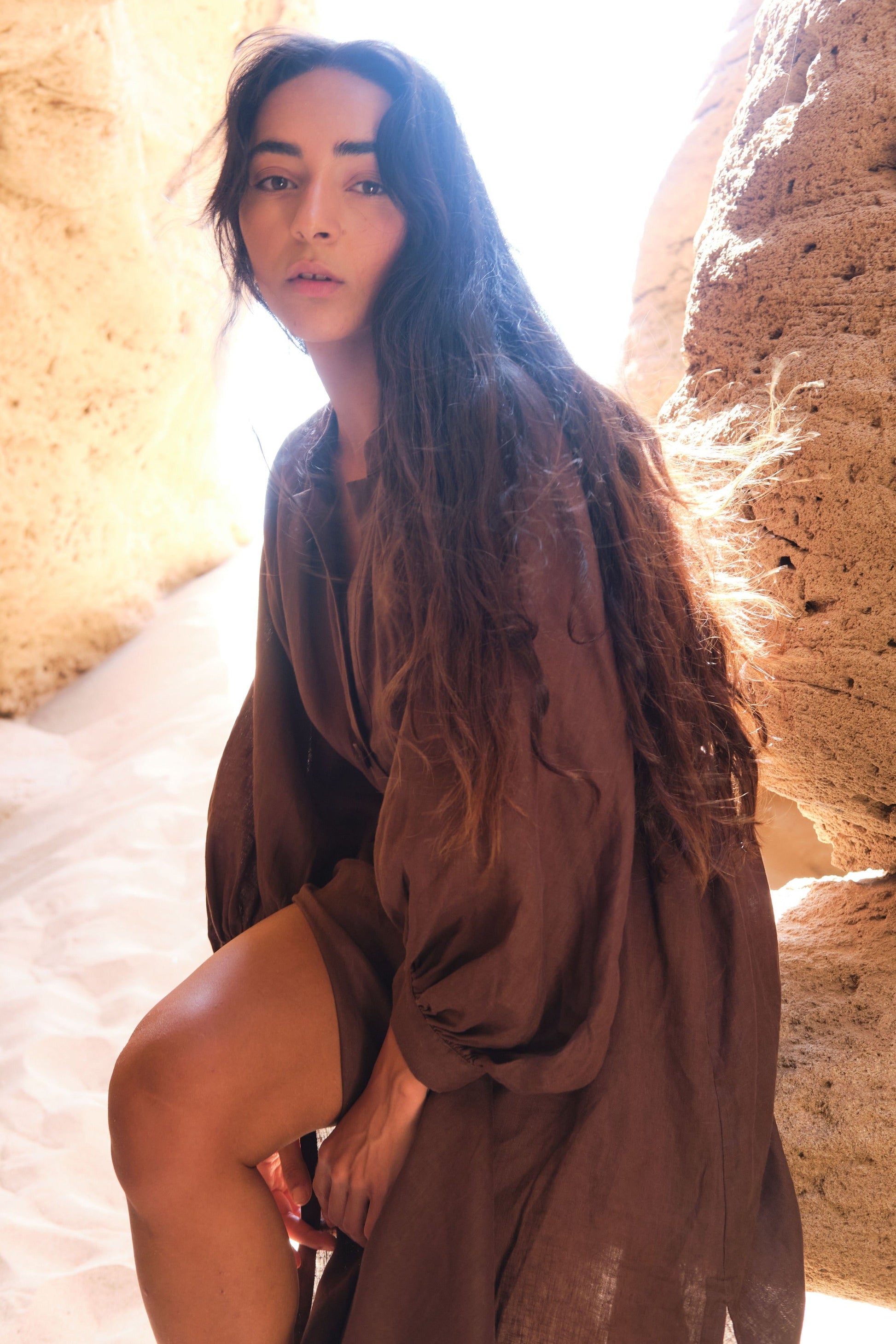 Mae Chocolate Linen Dress