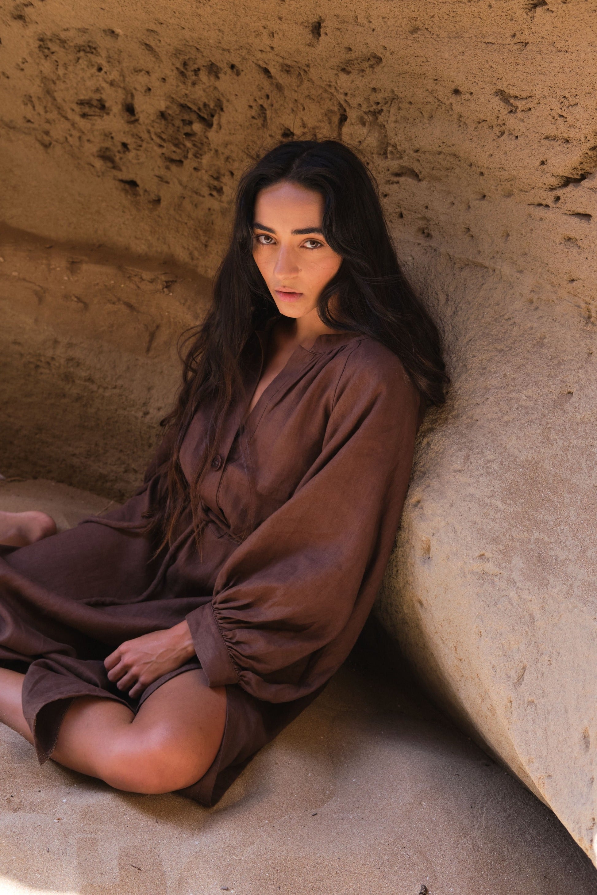 Mae Chocolate Linen Dress