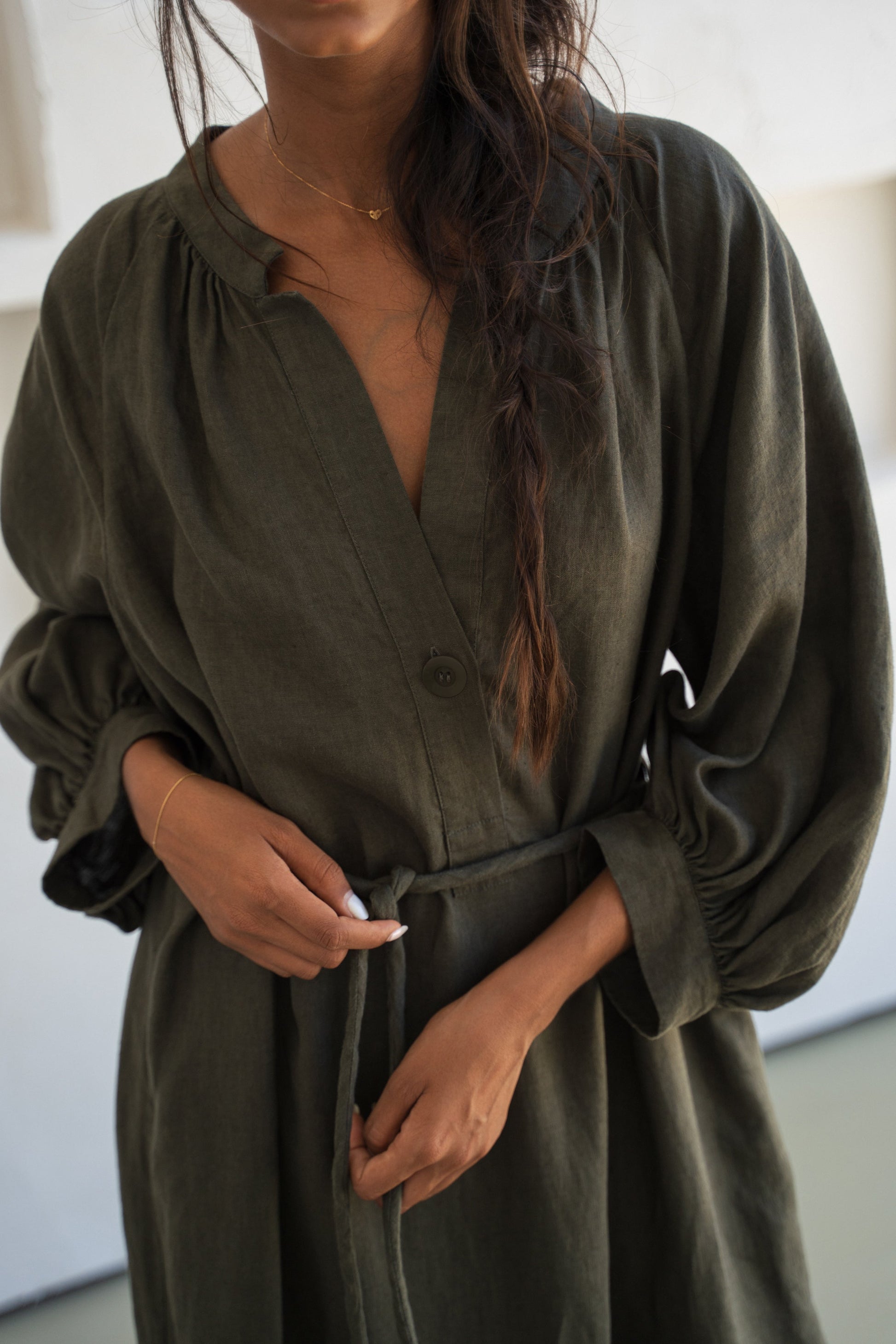Mae Khaki Linen Dress