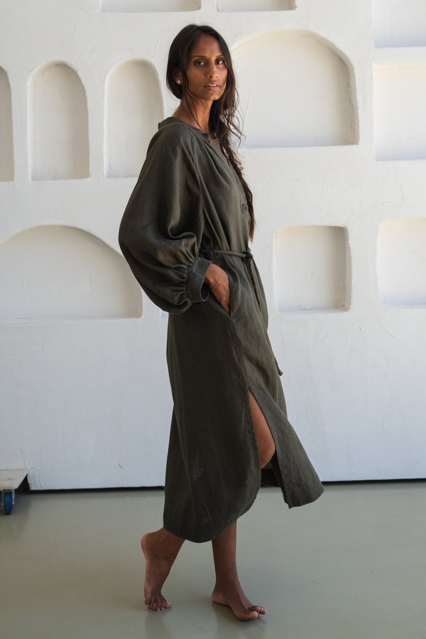 Mae Khaki Linen Dress