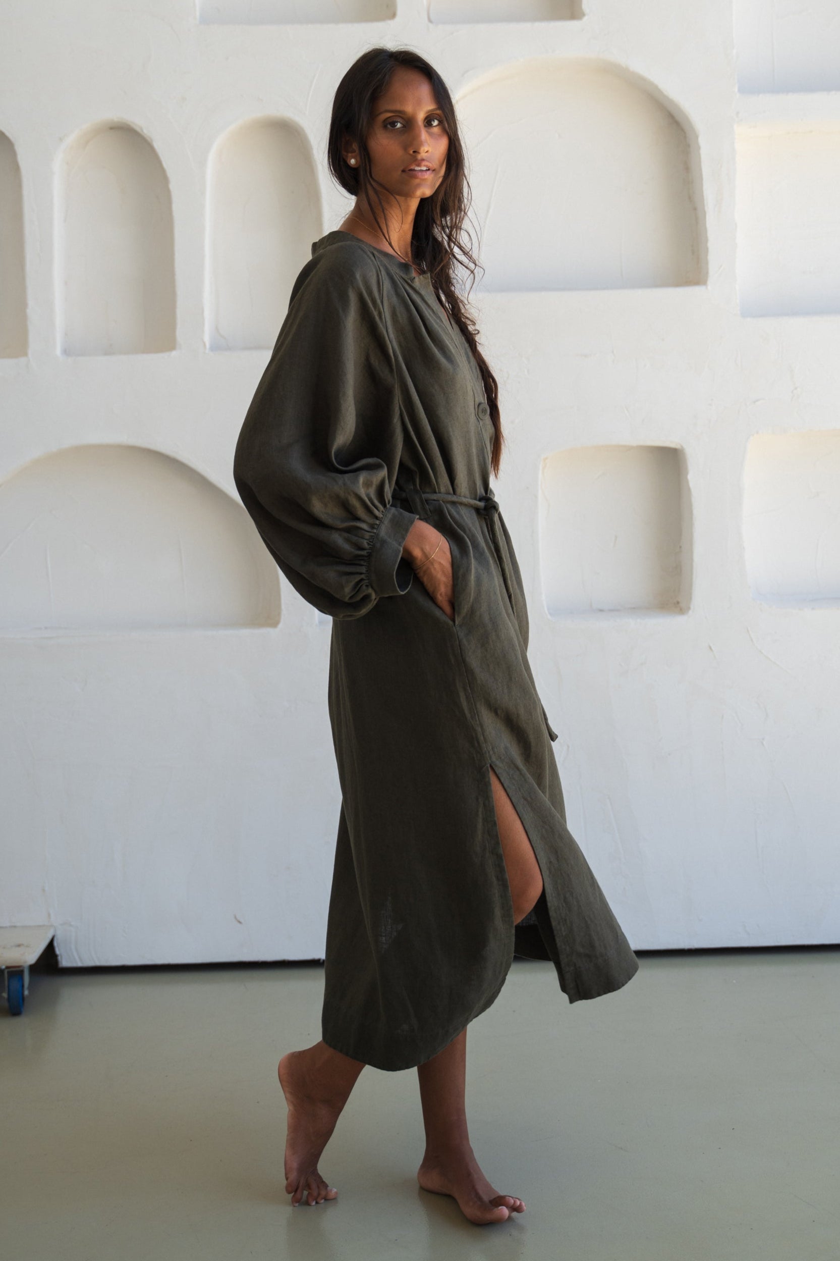 Mae Khaki Linen Dress