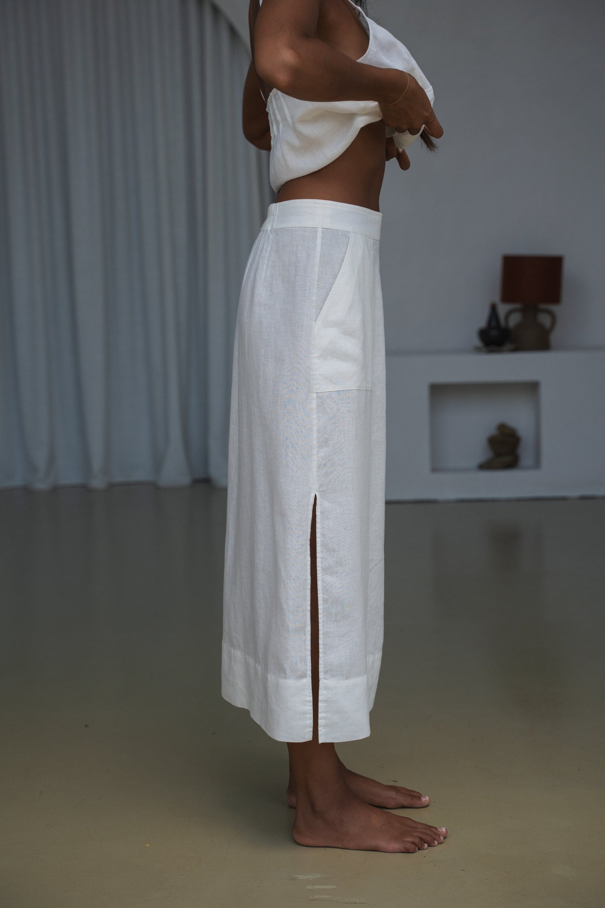 Nadi Ivory Linen Skirt