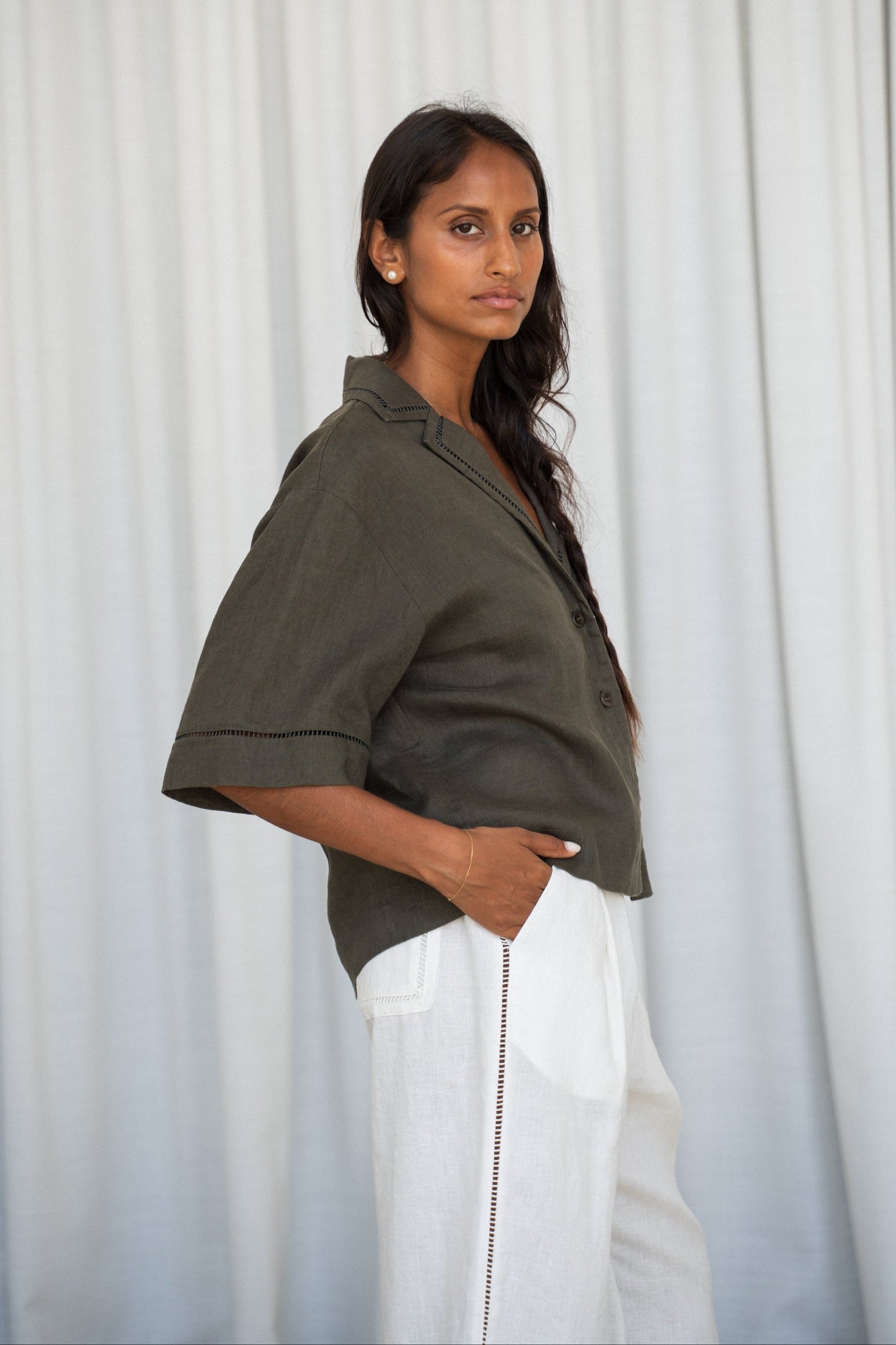 Quinn Khaki Linen Shirt