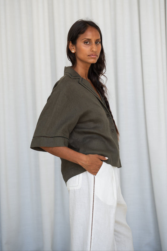 Quinn Khaki Linen Shirt