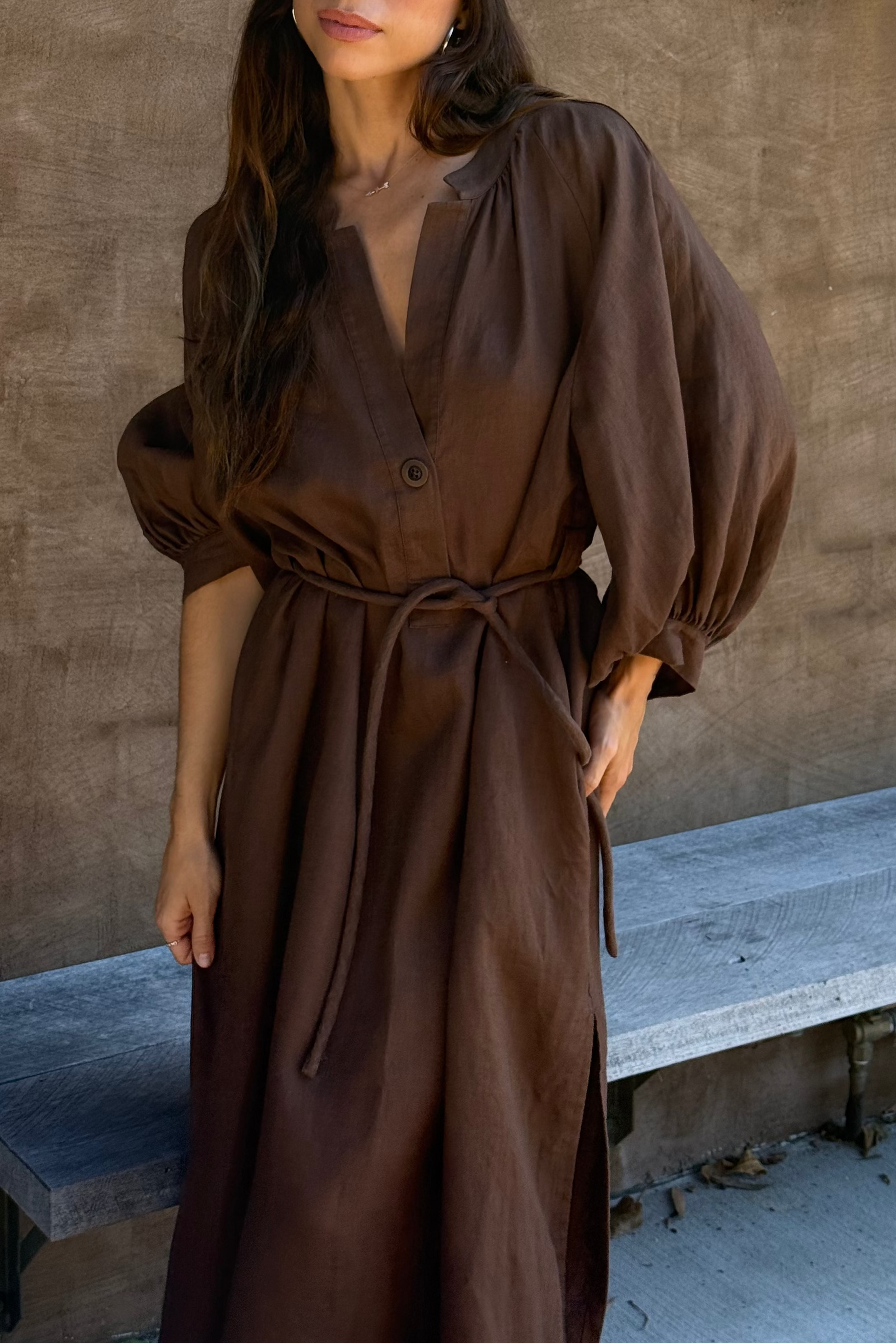 Mae Chocolate Linen Dress
