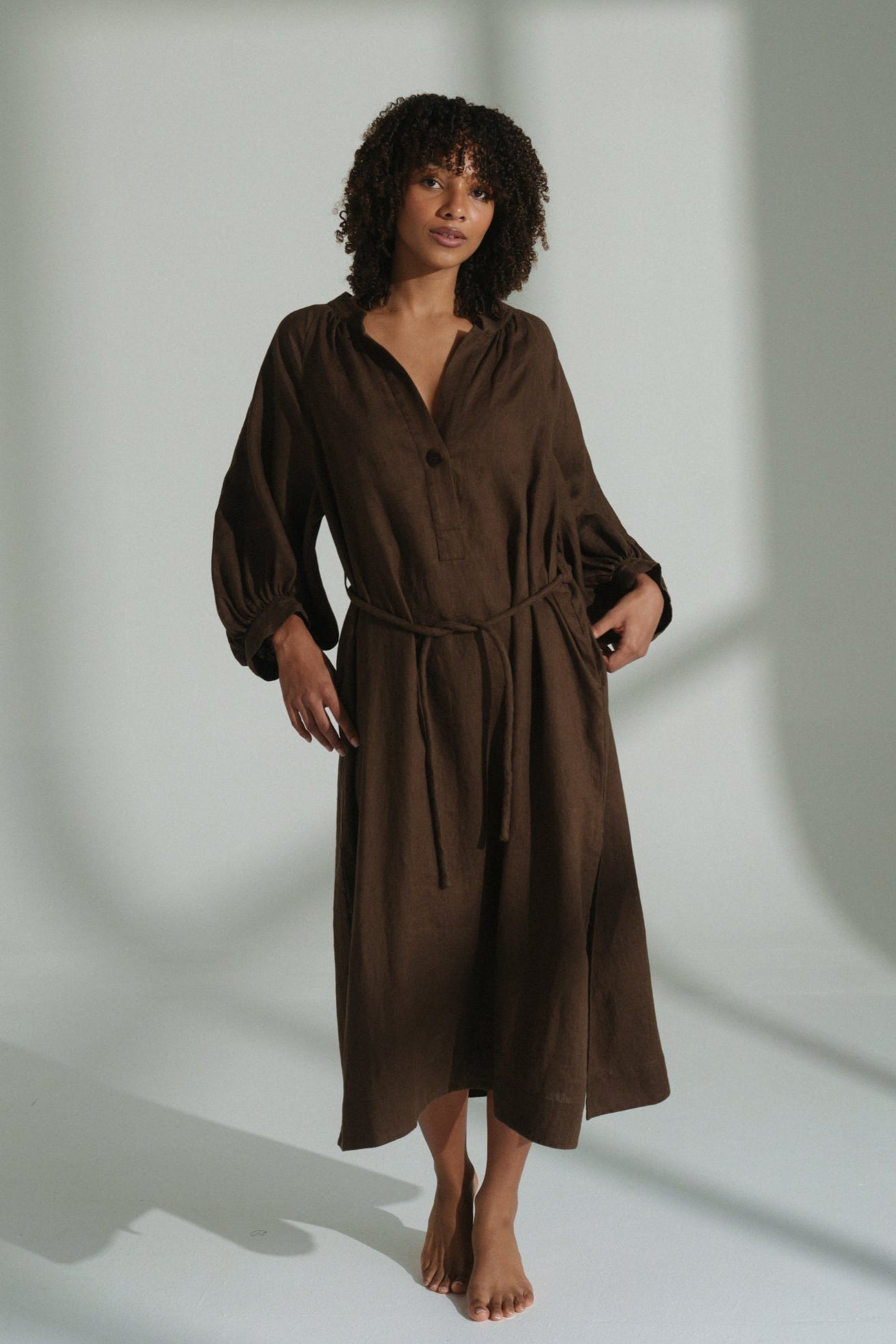 Mae Chocolate Linen Dress
