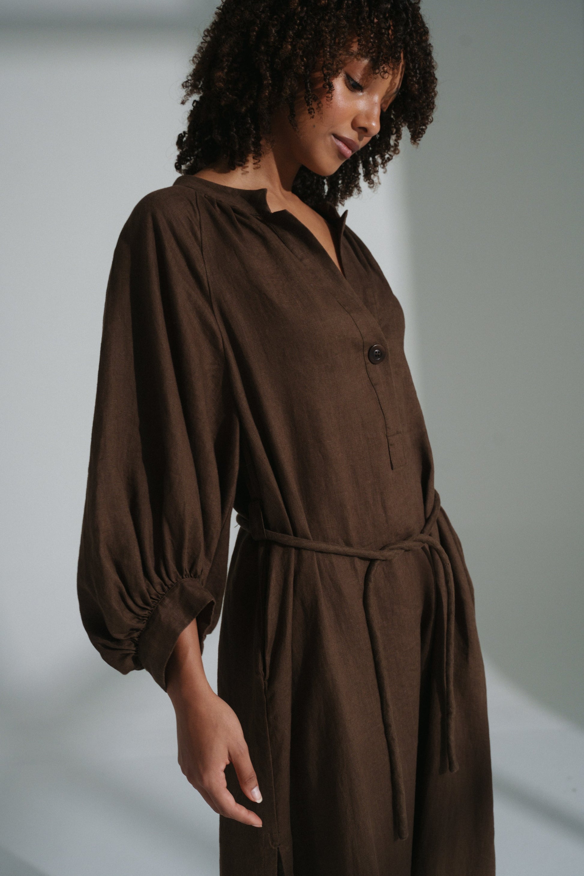 Mae Chocolate Linen Dress