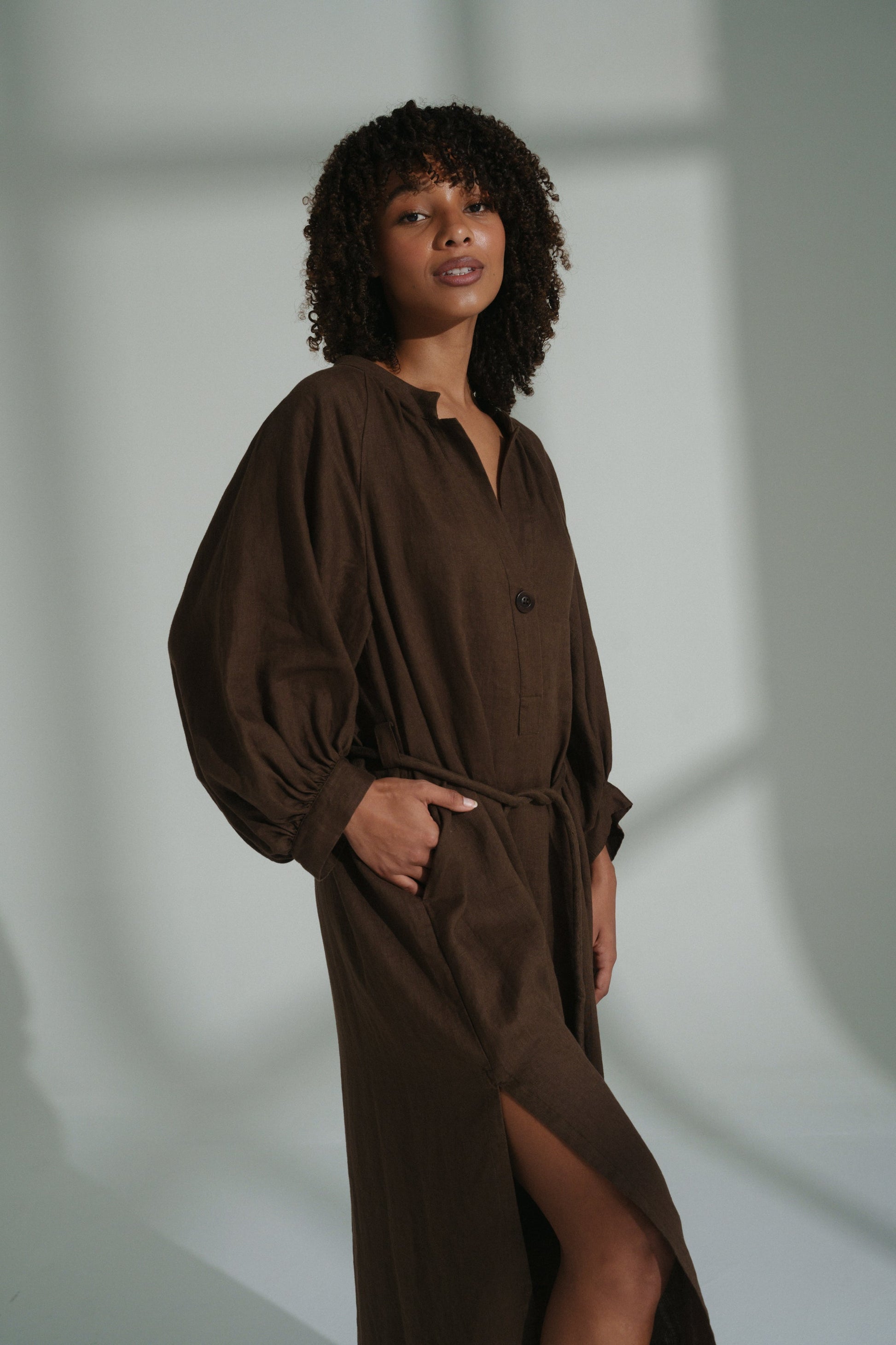 Mae Chocolate Linen Dress
