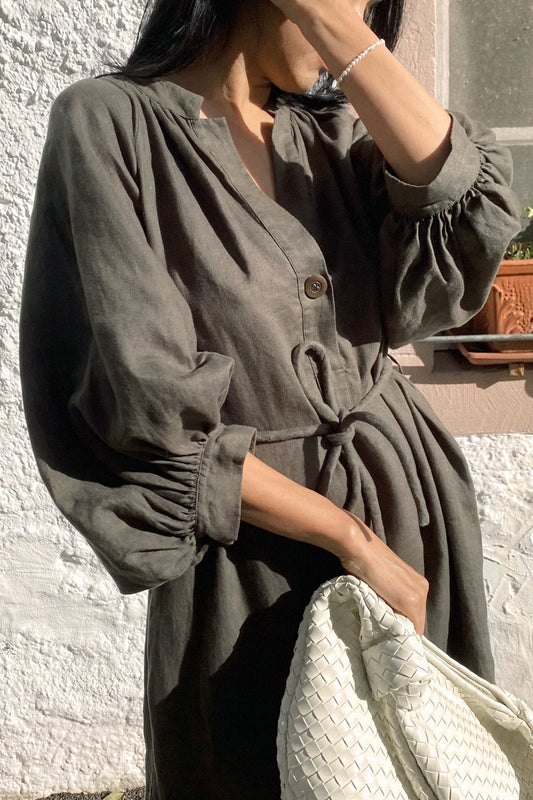 Mae Khaki Linen Dress