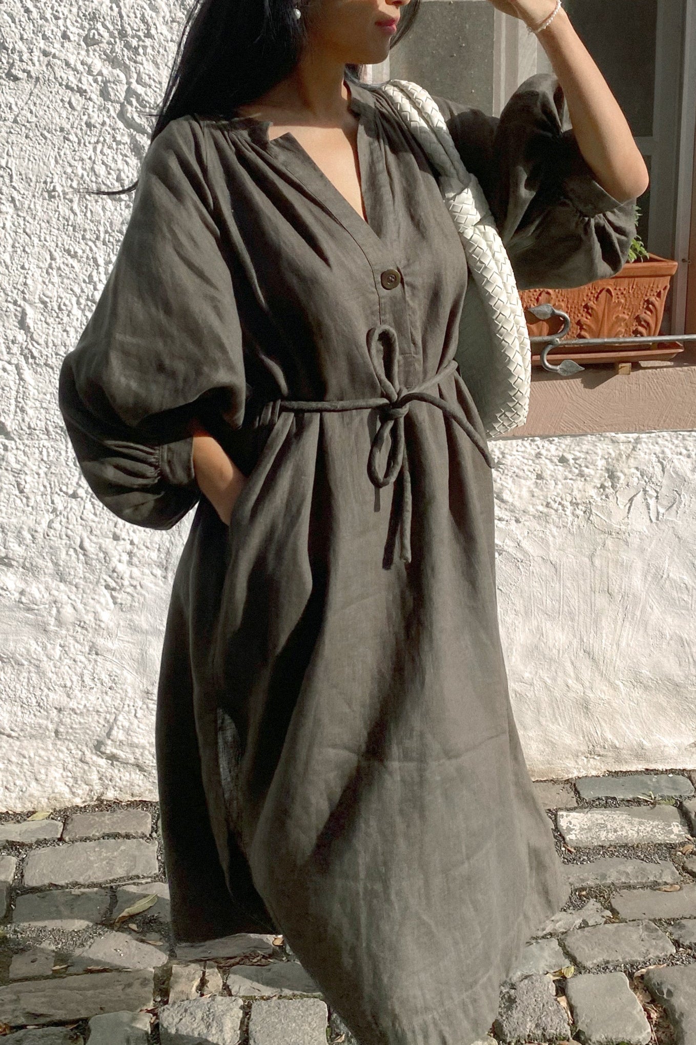 Mae Khaki Linen Dress