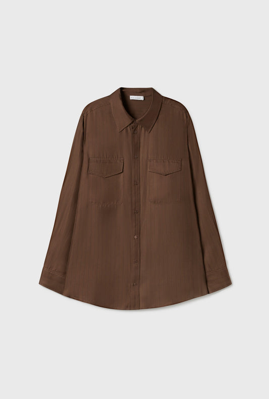 Twill Boyfriend Shirt Dark Earth Pinstripe
