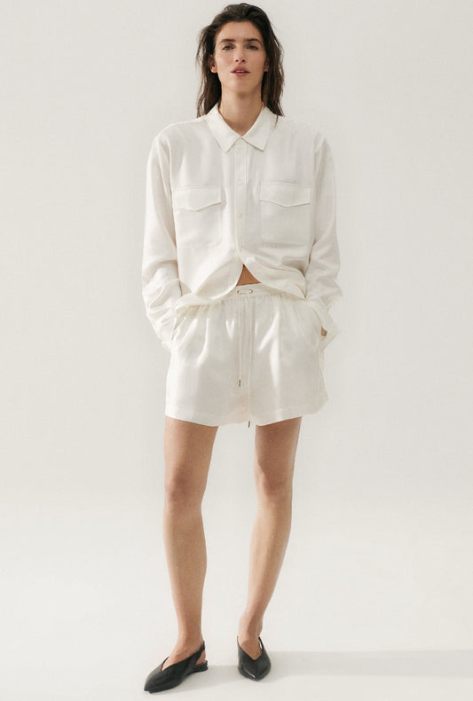Twill Slouch Shorts White