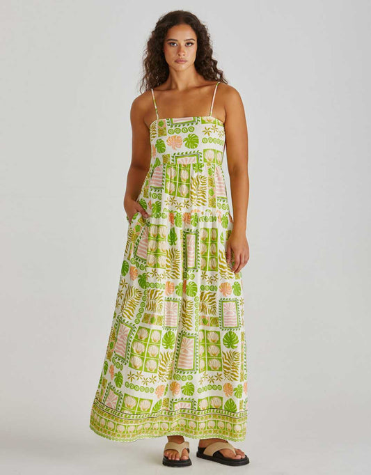 Emmett Maxi Dress - Green Shell Patchwork