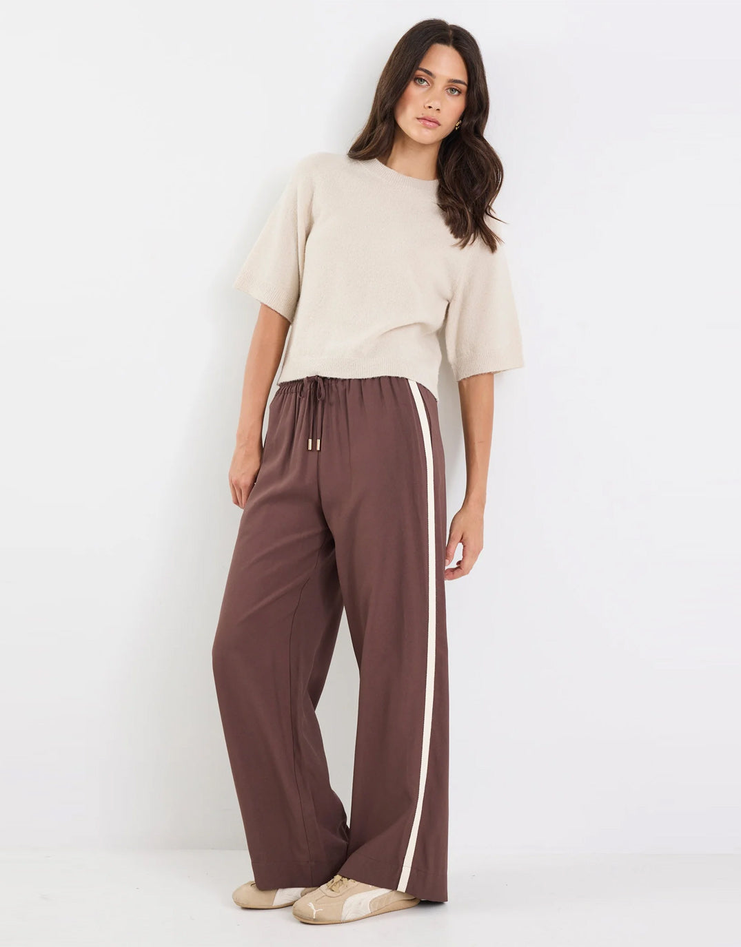 Townie Tape Wide Leg Pant - Chocolate Stripe