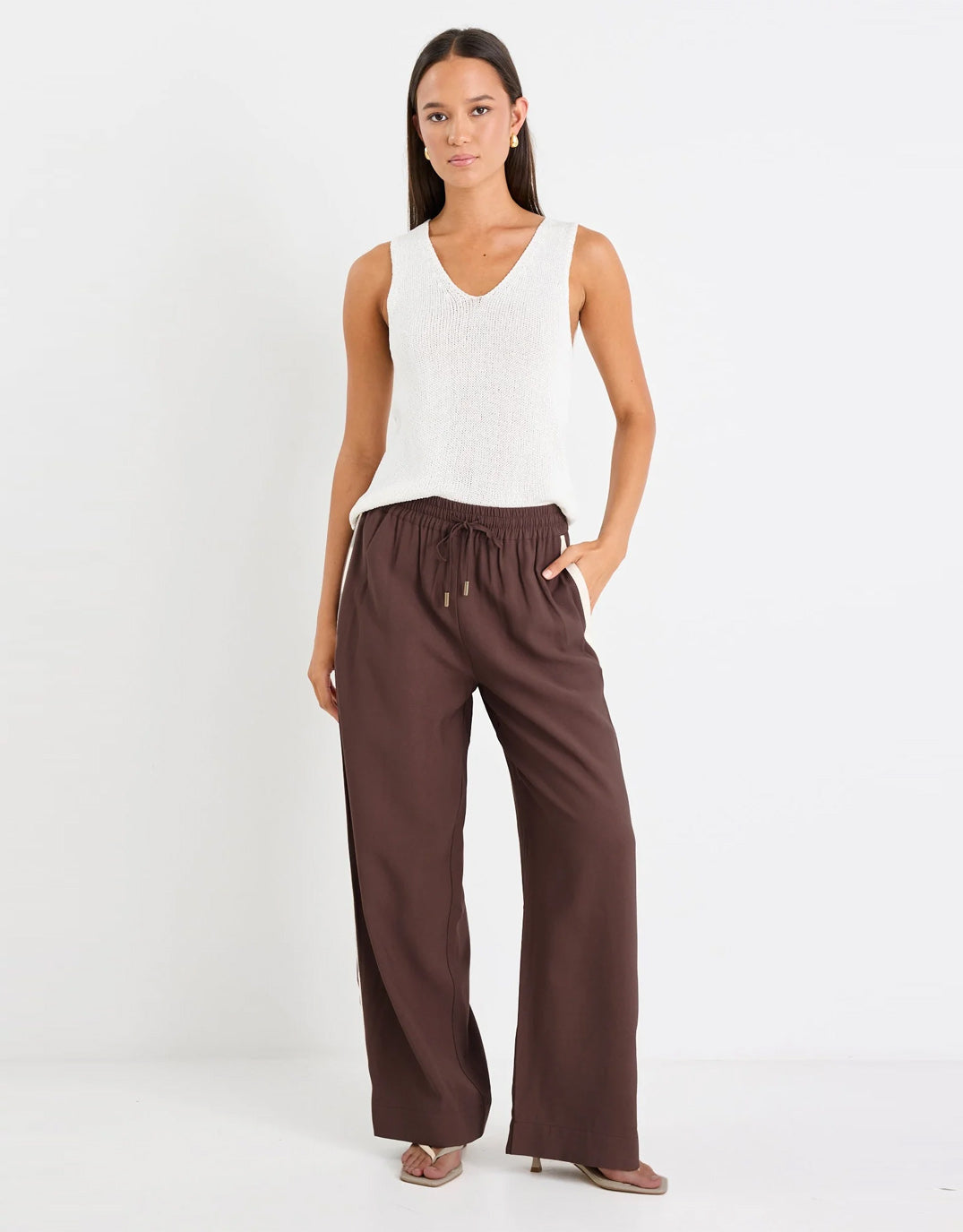 Townie Tape Wide Leg Pant - Chocolate Stripe