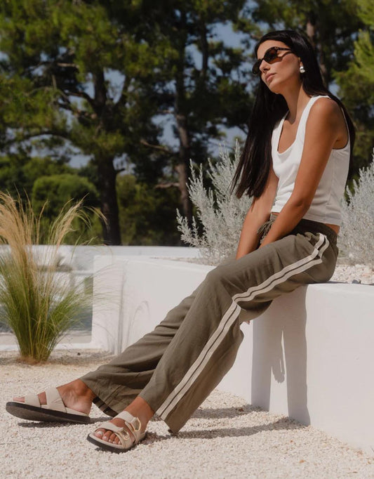 Vibe Jacquard Stripe Wide Leg Pants - Khaki