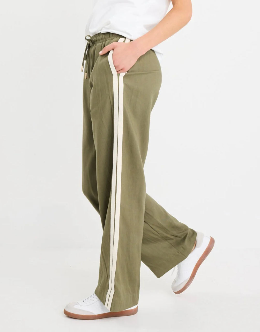 Vibe Jacquard Stripe Wide Leg Pants - Khaki