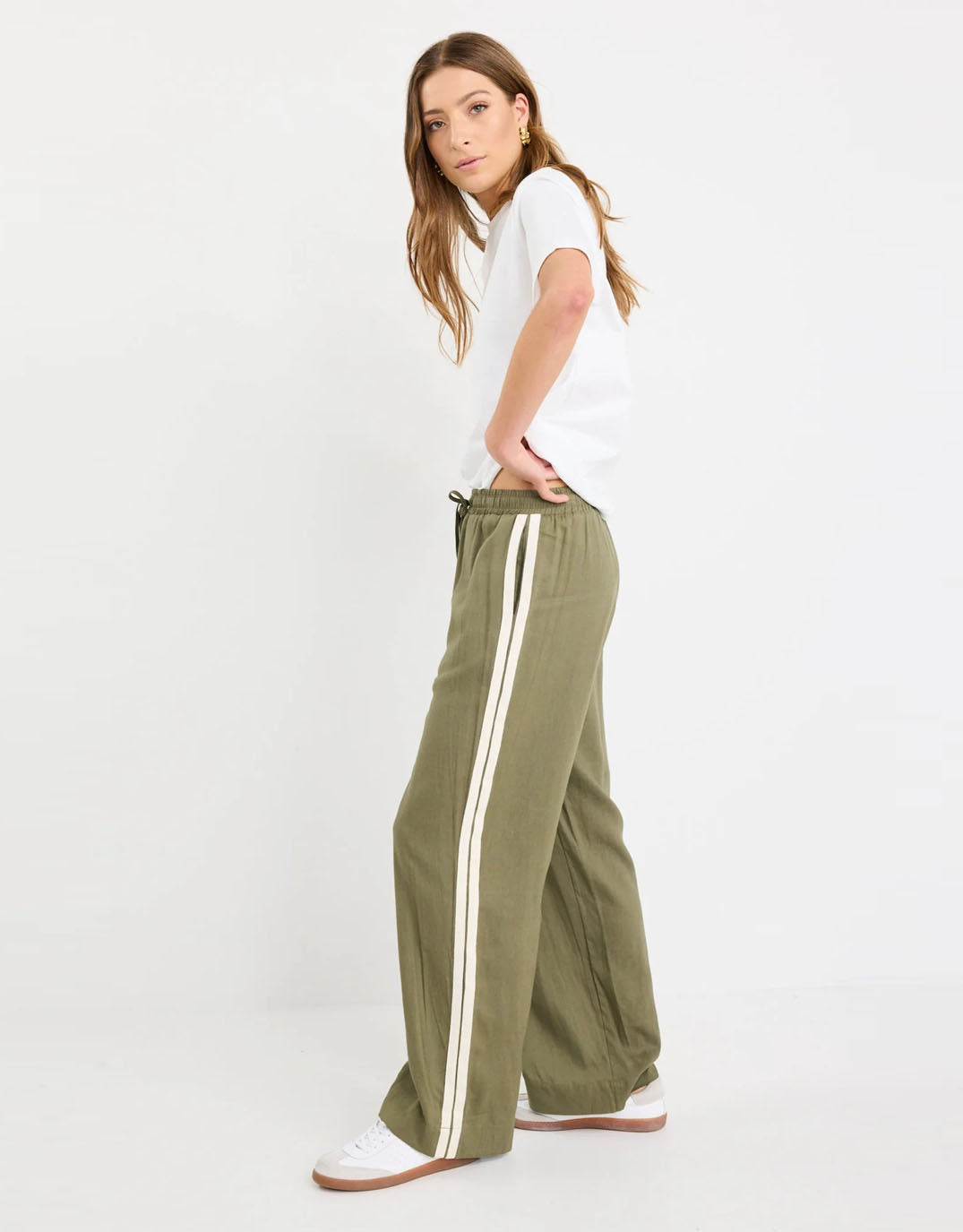 Vibe Jacquard Stripe Wide Leg Pants - Khaki