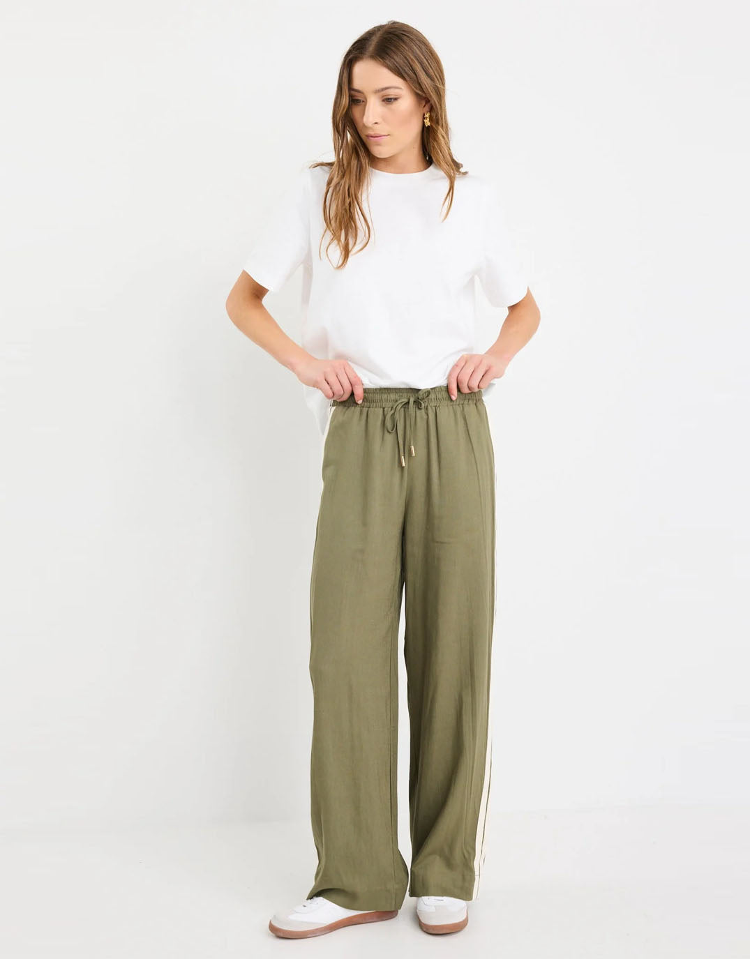 Vibe Jacquard Stripe Wide Leg Pants - Khaki