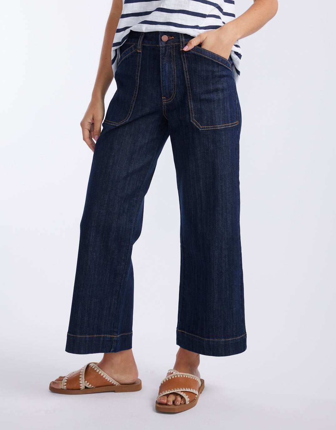 Catalina Cropped Wide Leg Jean - Indigo