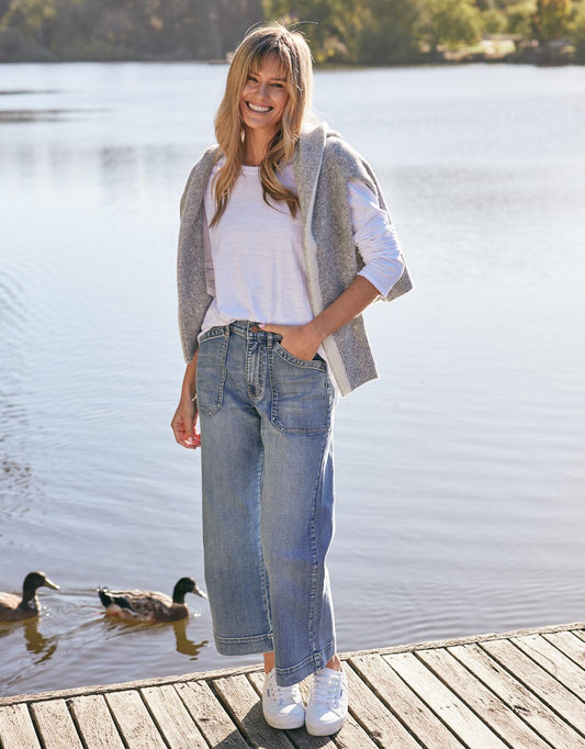 Catalina Cropped Wide Leg Jeans - Mid Wash