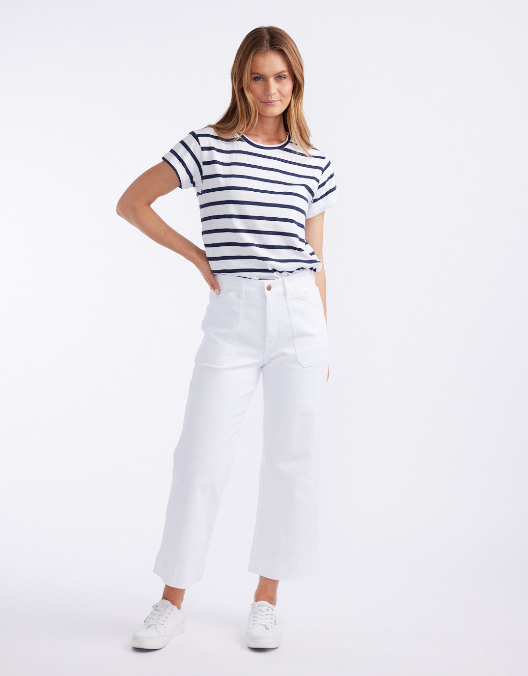 Catalina Cropped Wide Leg Jeans - White