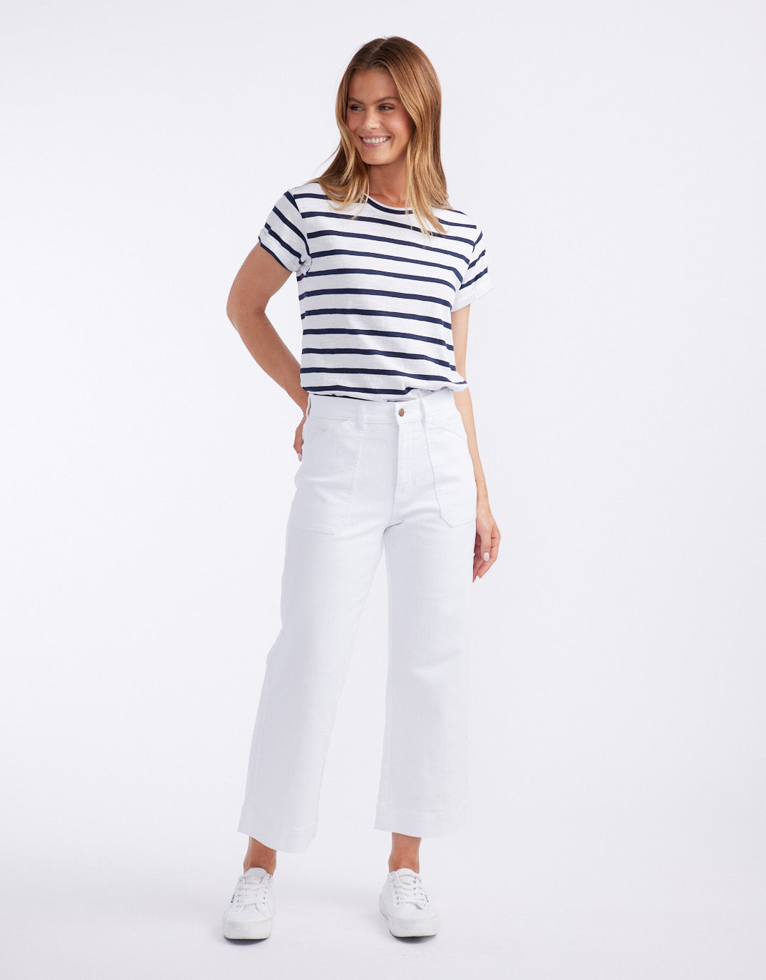 Catalina Cropped Wide Leg Jeans - White