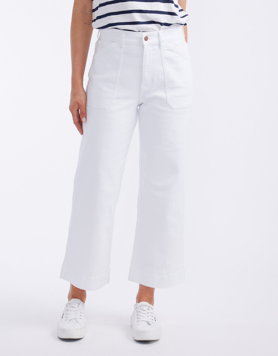 Catalina Cropped Wide Leg Jeans - White
