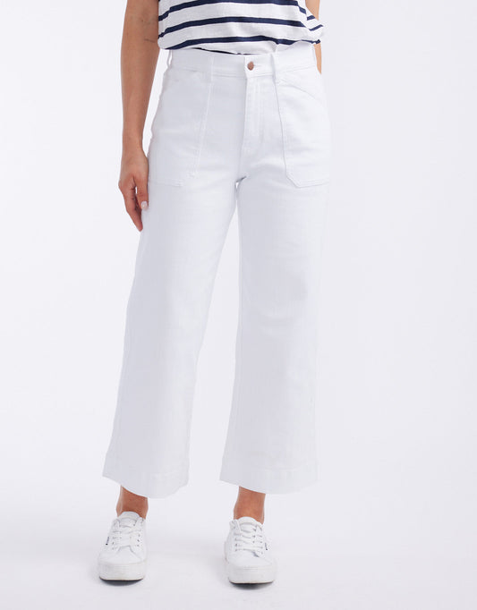 Catalina Cropped Wide Leg Jeans - White