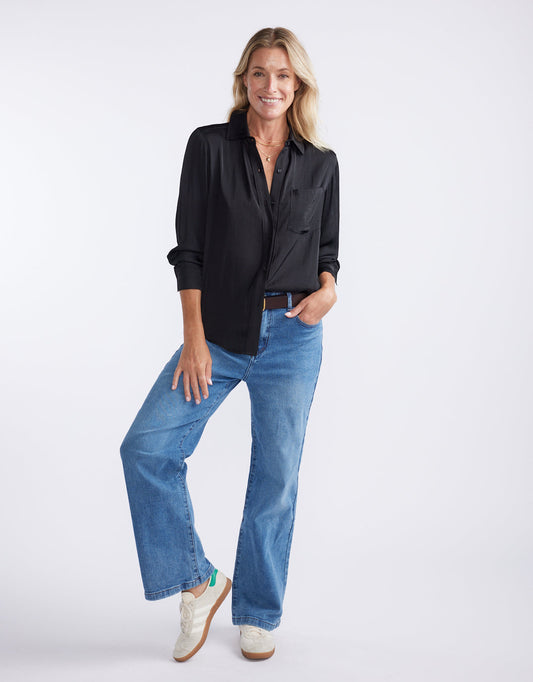 Charlize Drape Shirt - Black