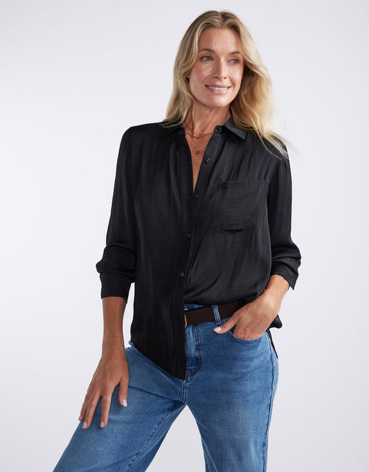 Charlize Drape Shirt - Black