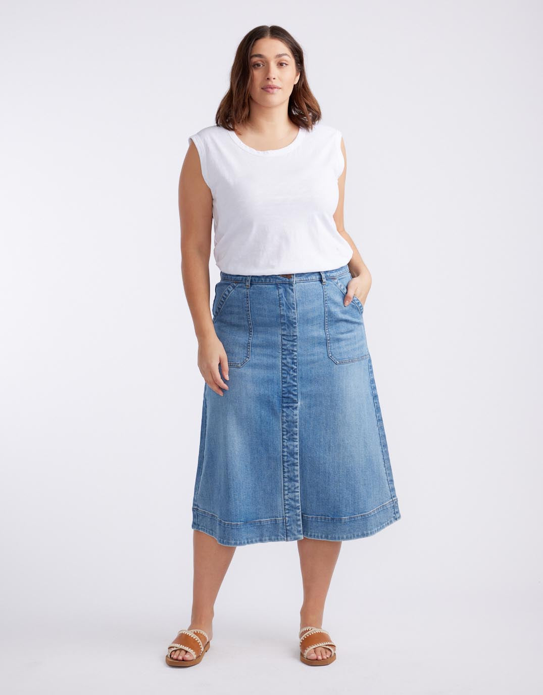 Catalina Midi Skirt - Mid Wash