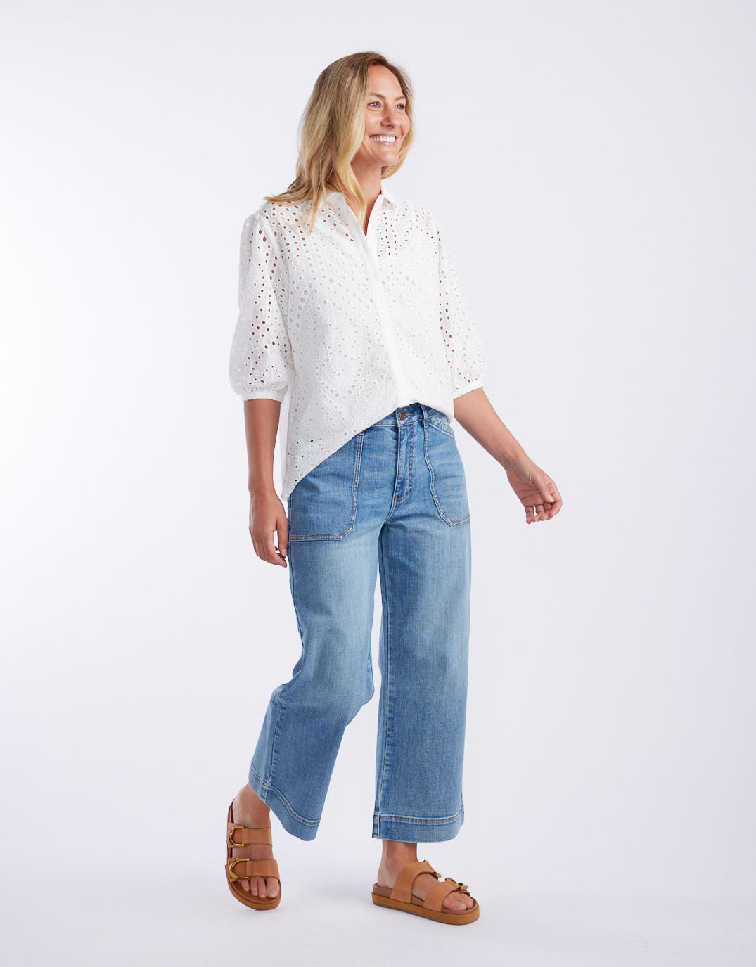 Catalina Cropped Wide Leg Jeans - Mid Wash