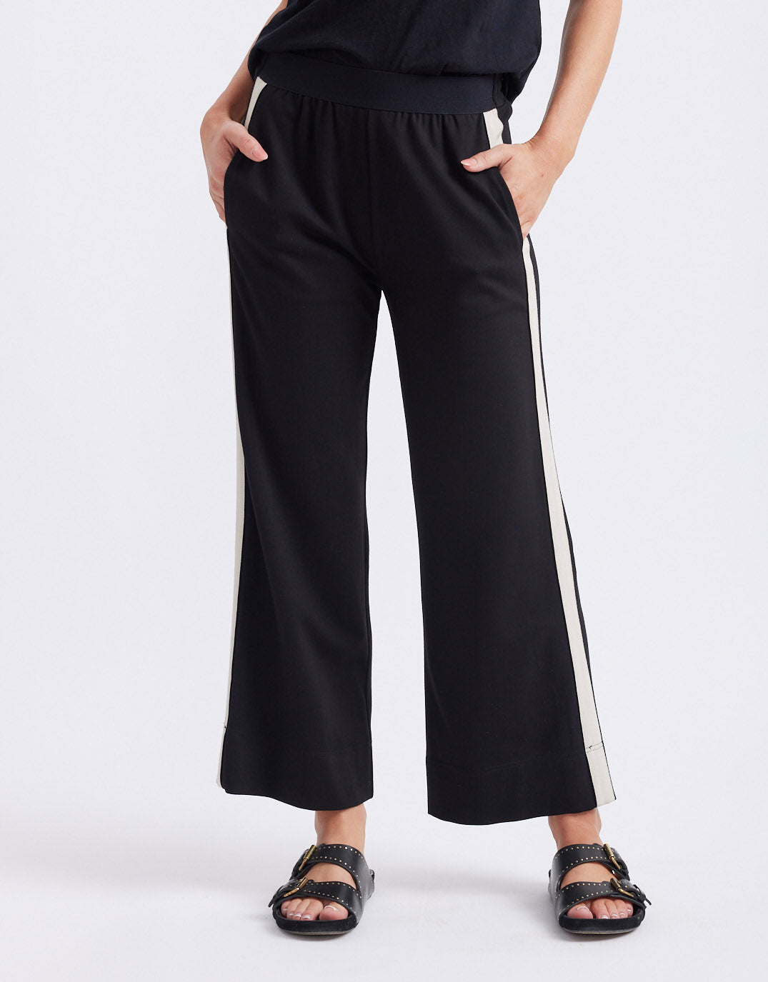 Timeless 7/8 Ponte Pant - Black/Beige Stripe