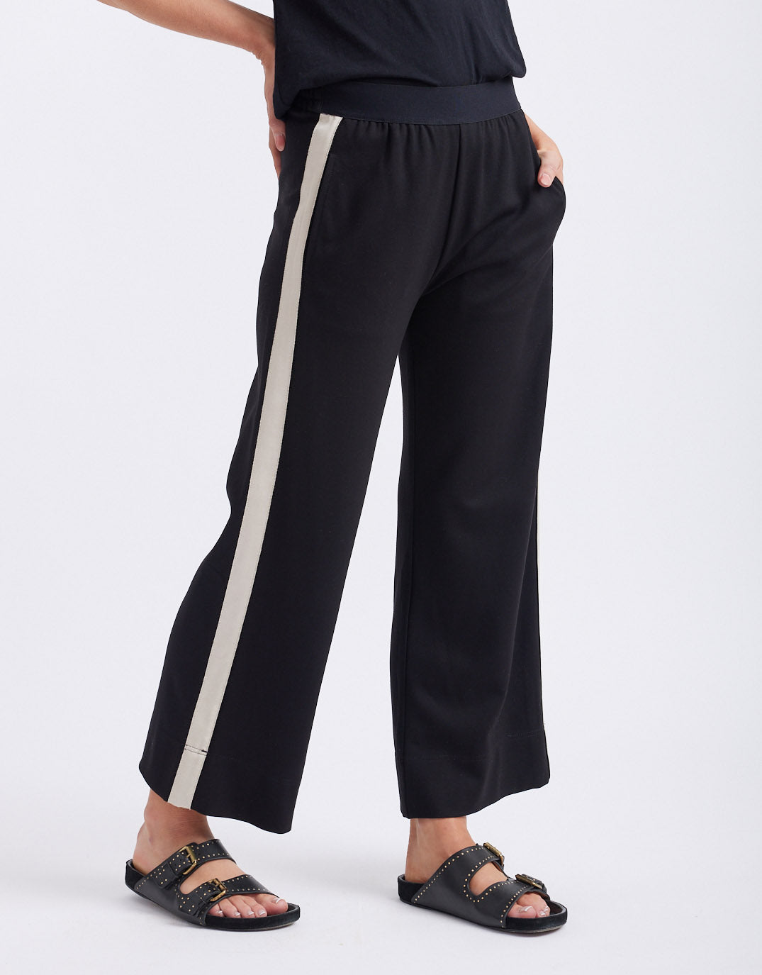Timeless 7/8 Ponte Pant - Black/Beige Stripe