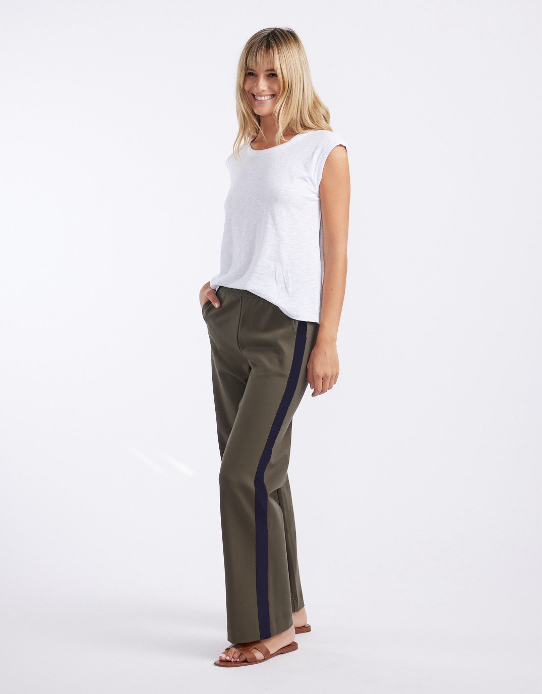 Timeless Straight Leg Ponte Pant - Khaki / Navy
