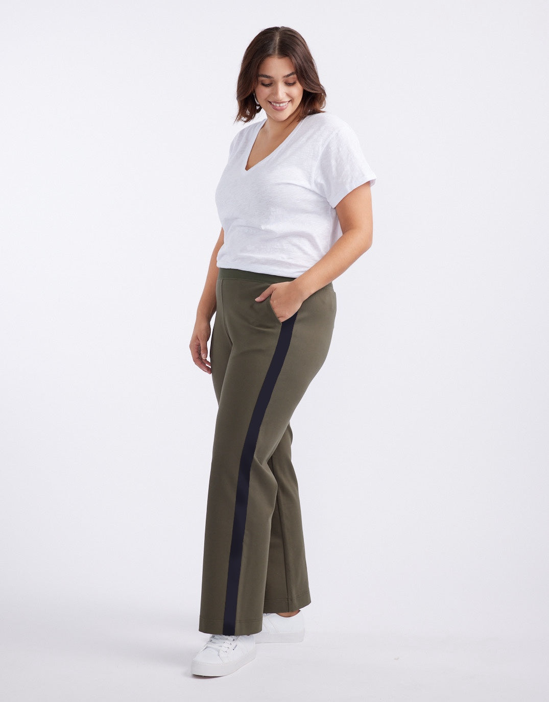 Timeless Straight Leg Ponte Pant - Khaki / Navy