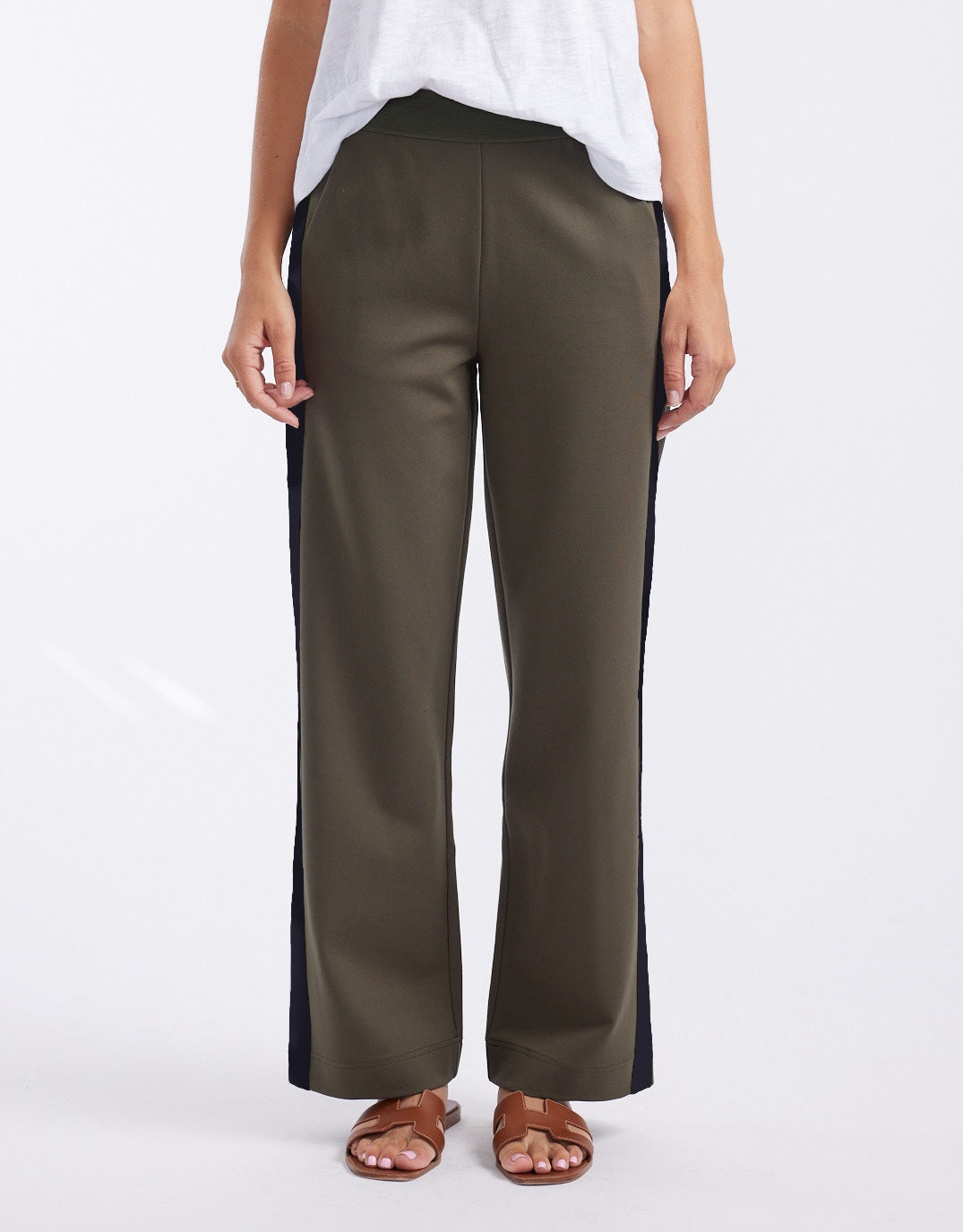 Timeless Straight Leg Ponte Pant - Khaki / Navy