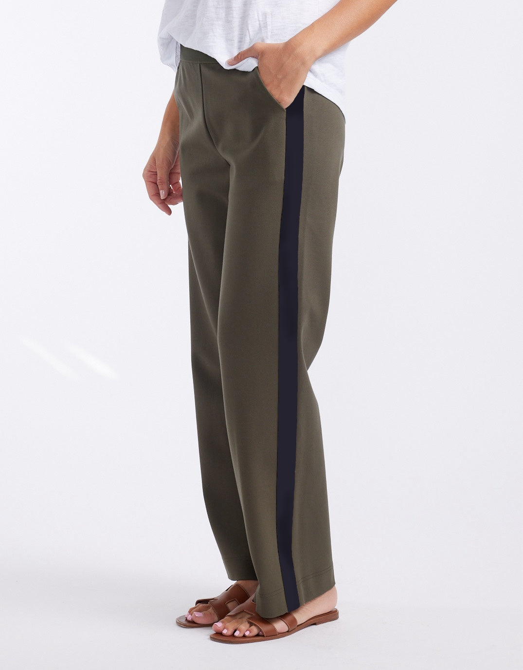 Timeless Straight Leg Ponte Pant - Khaki / Navy